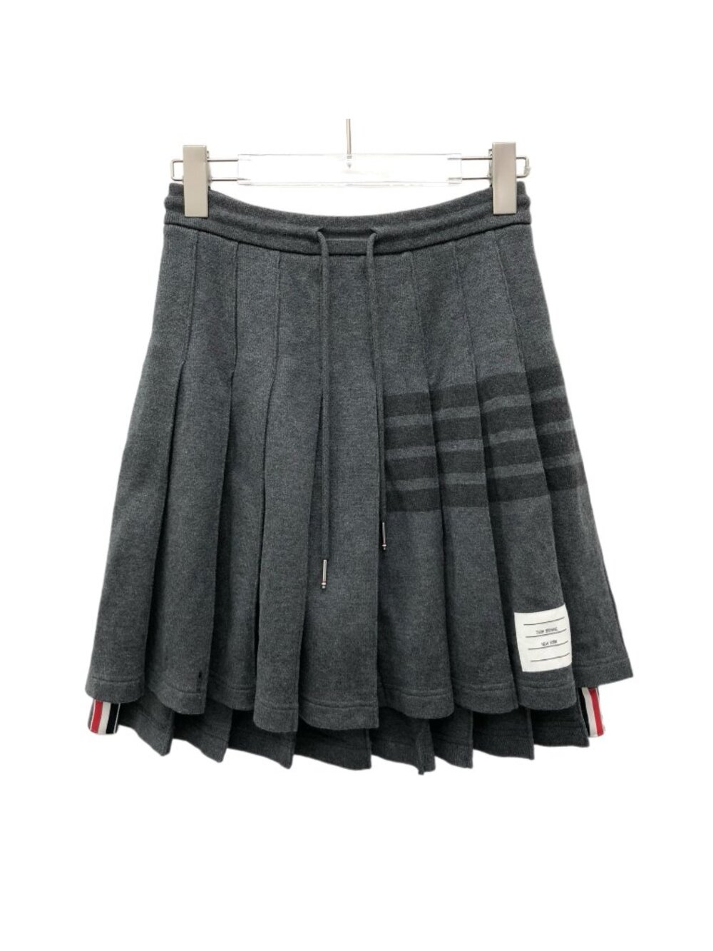 THOM BROWNE Dark Gray 4-Bar Cotton Drawstring Pleated Mini Skirt